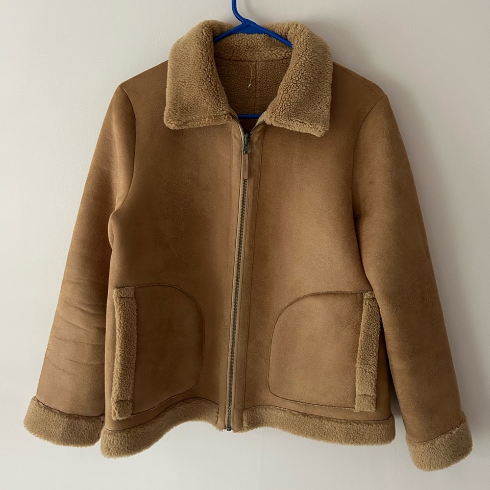 J McLaughlin Camel Johnson Faux Suede Reservable Jacket- Sherpa Lined M